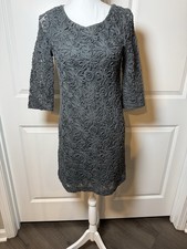 ZARA WOMAN Gray Shift Dress Floral Lace Lined 3/4 Sleeve Round Neck Short S