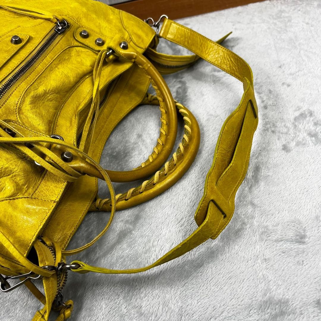 BALENCIAGA Classic City Shoulder Handbag 2Way Yellow Leather 115748 Authe