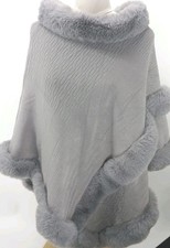 Le Moda Gray Faux Fur Cape Shawl Pullover Jacket Women's One Size