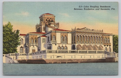 #ad Vintage John Ringling Residence Postcard Between Bradenton Sarasota Fla $4.75