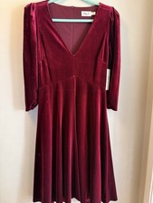 NWT Eliza J Women's Red Velvet v-neck Dress With Puff Sleeves, Size 12