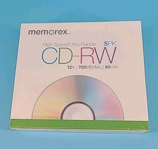 NEW Memorex 5 Pack High Speed Blank CD-RW 12x 700MB 80 Minutes with Cases Sealed