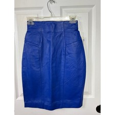 Chia Vintage Leather Pencil Skirt Royal Blue Size 6
