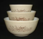 PYREX - 3 pc. Brown on Speckled Tan FOREST FANCIES Mixing, Nesting Bowl Set