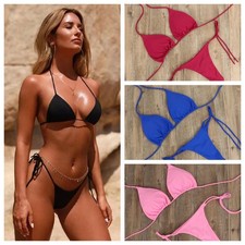 Sexy Solid Bikini Set Halter Spitze Dreieck Badeanzug Damen Strappy Beachwear