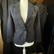 De Antone Women Herringbone Blazer Gray Single Button Made in USA Career Jacket