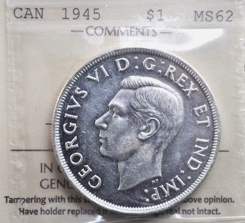 1945 Canada Silver One Dollar ICCS graded MS-62