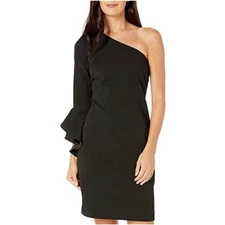 NEW Trina Turk Kadinsky One Shoulder Bell Sleeve Mini Dress in Black Size 6 $198