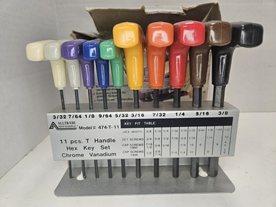 #ad Vintage Alltrade 11 Piece T Handle Hex Key Set SAE Sizes W Holder # 238709 $16.14
