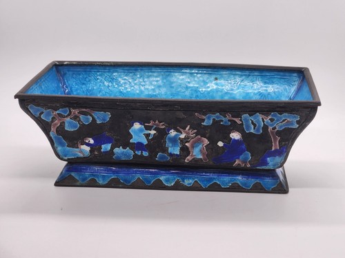 Antique Vintage 1920's Chinese Cloisonne Bonsai Tree Planter Metal w/Some Wear - Picture 4 of 18