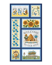 Bee Hive Sunflower Garden Fabric 24" X44" Panel Wildflower Honey Cotton Benartex