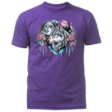 Native American Inspired Wolf Dreamcatcher Tribal Spirit Art T-shirt