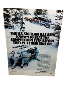 1987 Subaru Vintage Print Ad U.S. Ski Team Winter Driving Promo
