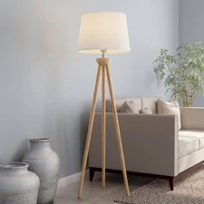 Lavish Home Floor Lamp 58-in Modern Natural Wood Oak Tripod LED W/ White Shade