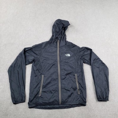 North Face Jacket Mens Medium Black Windbreaker Hooded Full Zip Logo Lightweight