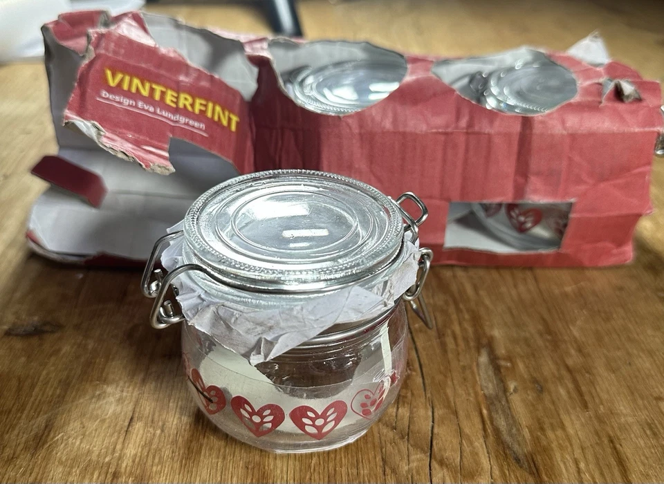 IKEA Vinterfint Heart Printed Glass Storage Jar Container Pack of 3 New In Box - Image 1 of 3