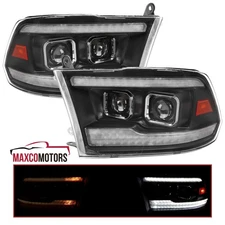 Black Projector Headlights Fits 2009-2018 Ram 1500 2500 3500 Switchback LED Bar