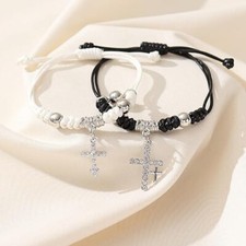 2 pares de pulseras de moda para parejas cruz de cristal soporte brazaletes magnéticos