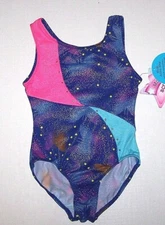 Moret Geometric Butterfly Tank Leotard Bodysuit Shimmer Speed Dry Blue New Girl