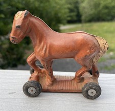 Vintage 20th C. AUB - RUBR Auburn Rubber USA Single Horse on Wheels Pull Toy
