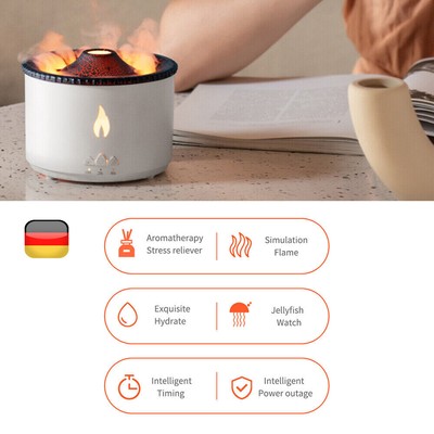 Vulkan Diffuser, 360ml Volcano Diffuser Flamme Aroma Diffusor Elektrische Timer