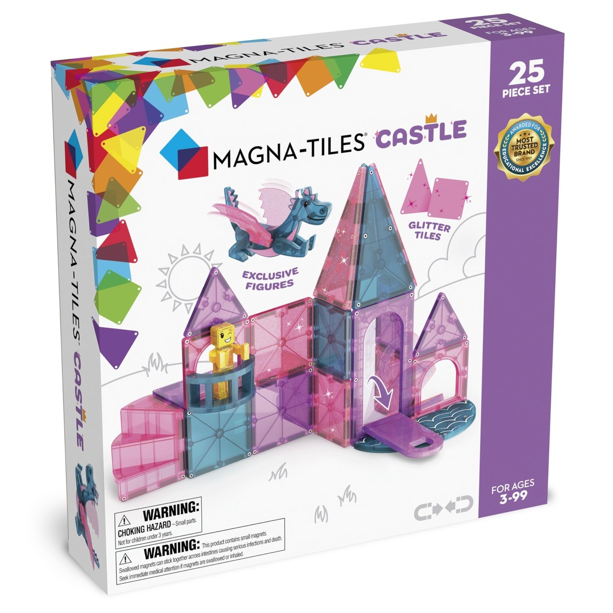 MAGNA TILES Castle Set with Drawbridge Dragon Figures and 25