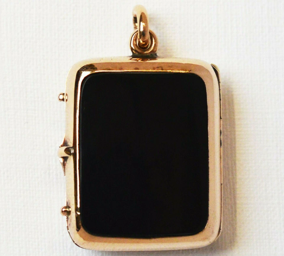 Medaillon Anhänger 8 Karat 333 Gold 10,22 g Roségold Onyx Hufeisen Pferd um 1880 - Bild 2 von 3