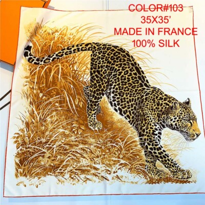 100% Silk Scarf Women Shawl Wrap Large yellow black 35'' Square MADE IN FRANCE