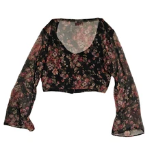 Miss Shop 90s Crop Floral Long Sleeve Top Size 12 Made in Australia Lined Bodice