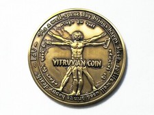 DaVinci - Vitruvian Man - Antique Gold Finish - New Unactivated Geocoin
