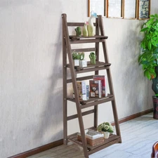 4 Tiers Foldable Corner Ladder Shelf Bookcase Display Storage Plant Stand Rack