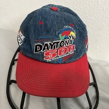 Vintage Y2K 2000 Daytona 500 The Great American Race Snapback Hat Cap Denim Red