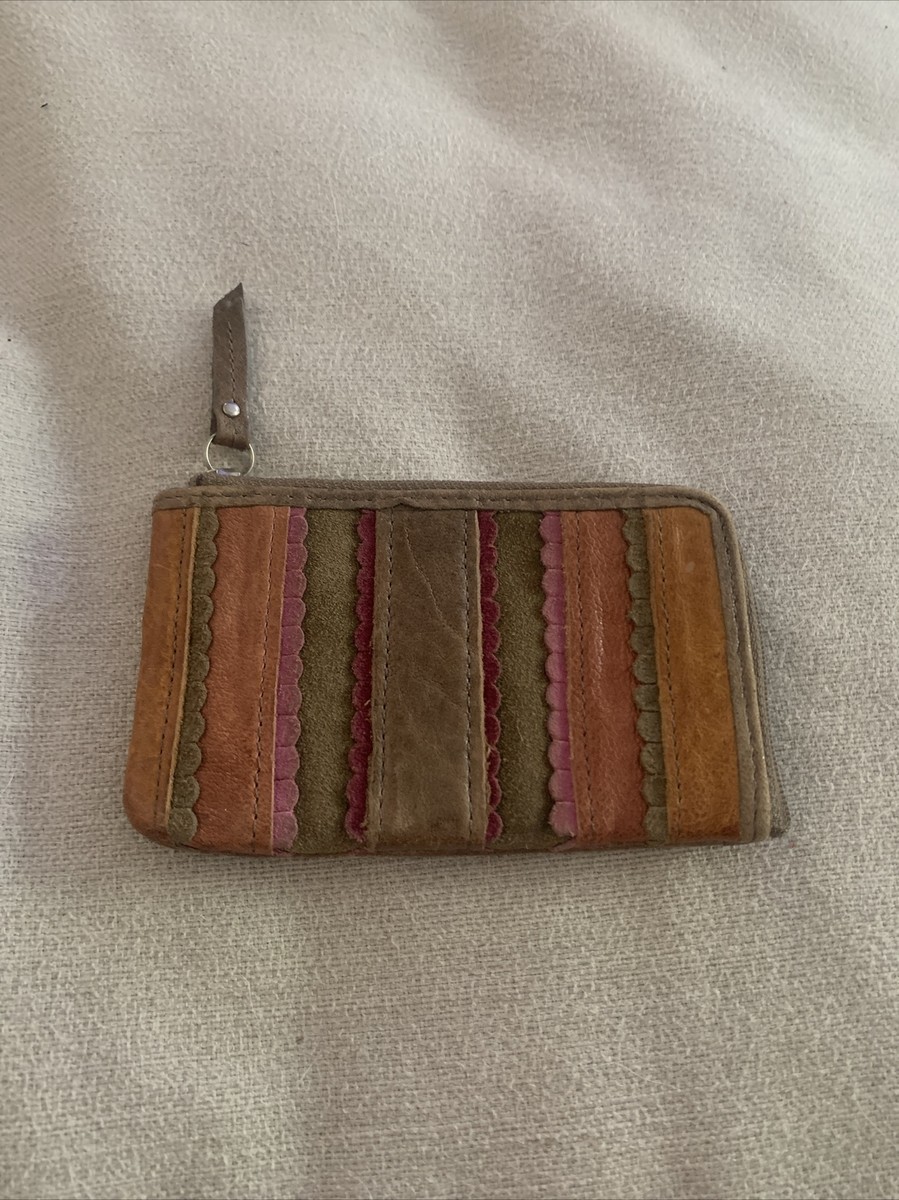Vtg FOSSIL Patchwork Suede Leather Cigarette Case Wristlet Card Wallet Pouch
