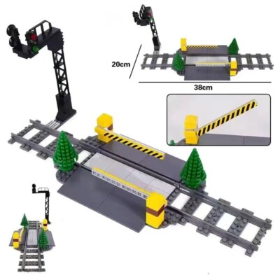 City Train Railroad, Train Tracks Pieces Building Block Set, with Traffic Light