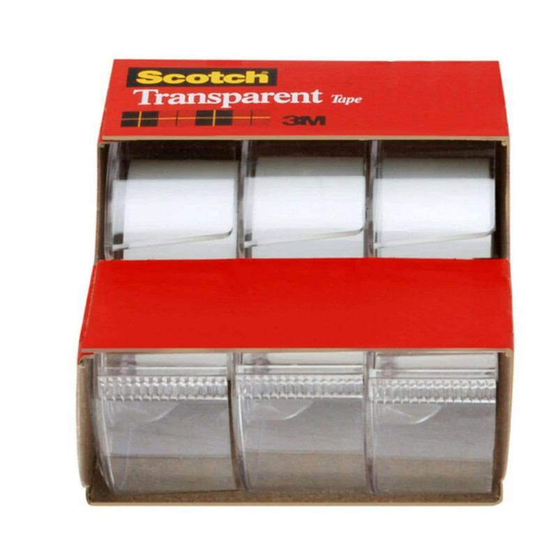 Scotch Transparent Tape, Clear, 3/4 in x 300 in, 3 Dispensers