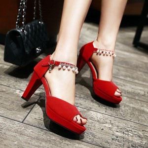 Women-039-s-Ankle-Strap-High-Heels-Peep-Toe-Sandals-Beaded-Buckle-Casual-Shoes-New