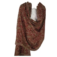Shawl | Wool + Modal | Paisley Design | Handloomed | Tassels | Copper & Sand