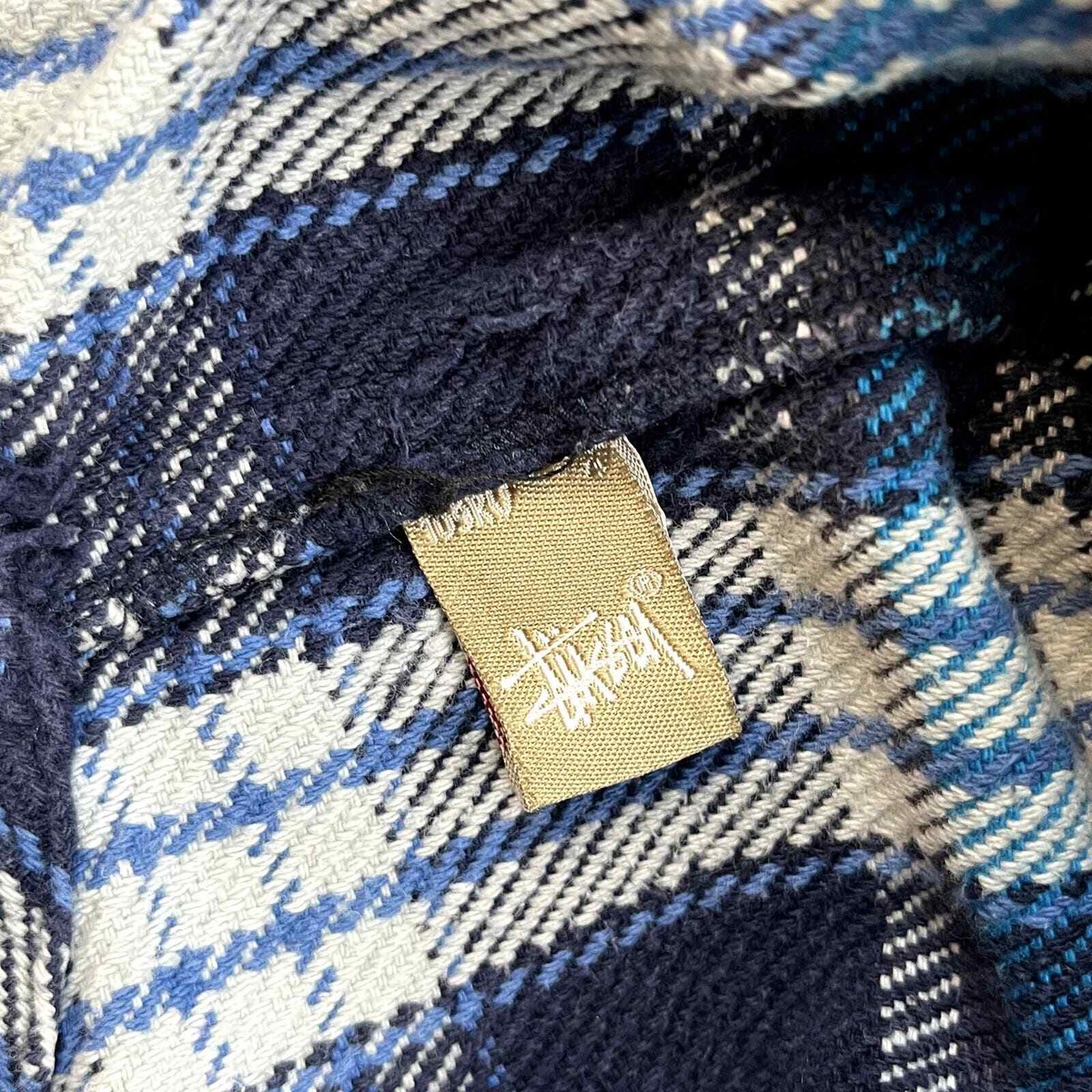 Vintage Stussy Flannel Shirt Adult Medium Navy Blue Plaid