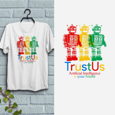 Retro Robots Trust Us AI T-Shirt, Adult Unisex, 100% Cotton S - XXL