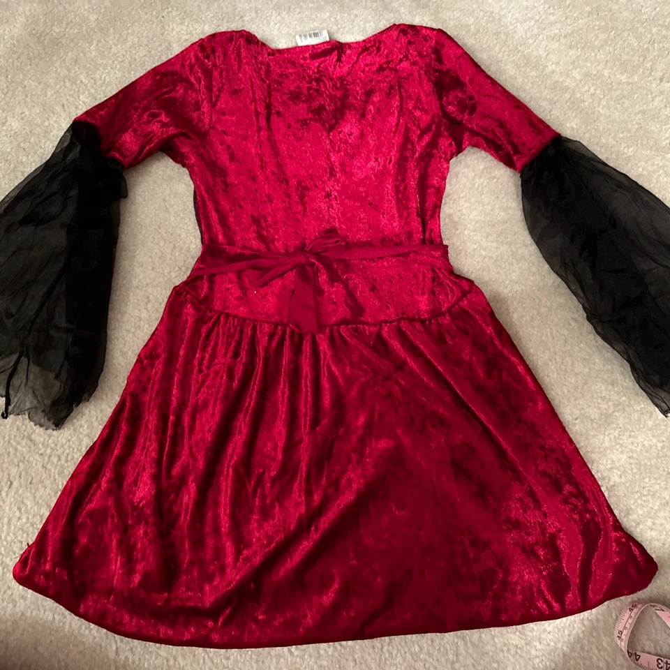 红宝石女孩 L 码女孩服装万圣节天鹅绒红色魔鬼连衣裙 — 第 4/4 张图片