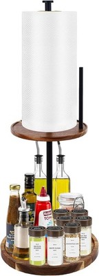 2-in-1 Spice Rack with Paper Towel Holder Rotating Kitchen Countertop Storage