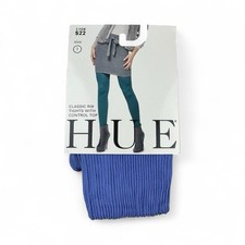 HUE Control Top RIB TIGHTS Womens Size 1 Iris Blue