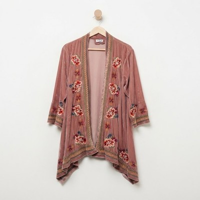 Time For Me Floral Embroidered Velvet Duster Jacket Boho Witchy 0XL Free Spirit
