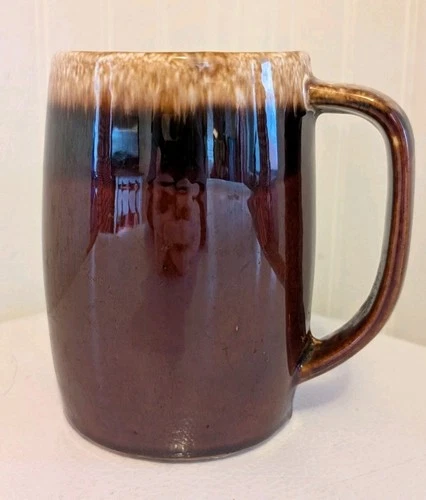 VINTAGE HULL OVEN PROOF BROWN DRIP GLAZE BEER STEIN COFFEE MUG 5"