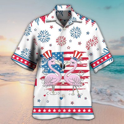 Unisex Flamingo Independence Day Star American Hawaiian Shirt