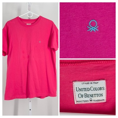 Vintage United Colors of Benetton T-Shirt Pink XL USA 90s Embroidered Logo