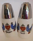 Vtg Gemco Friendship Birds Folk Art Milk Glass Salt & Pepper Shakers Blue