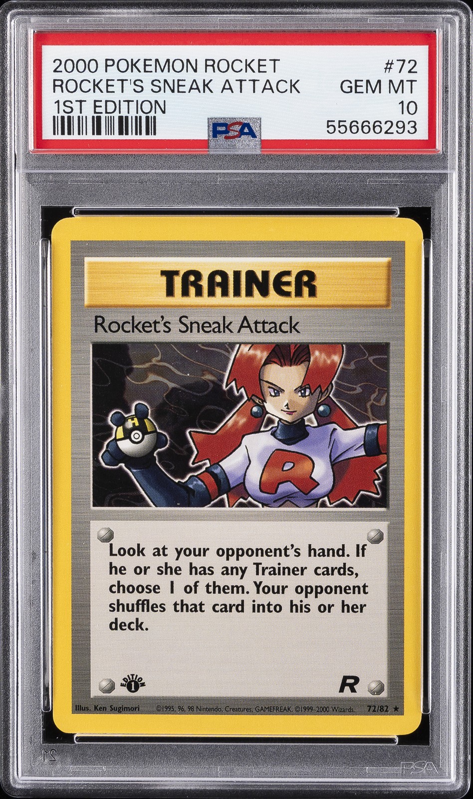 2000 POKEMON ROCKET 1ST EDITION #72 ROCKET'S SNEAK ATTACK PSA 10