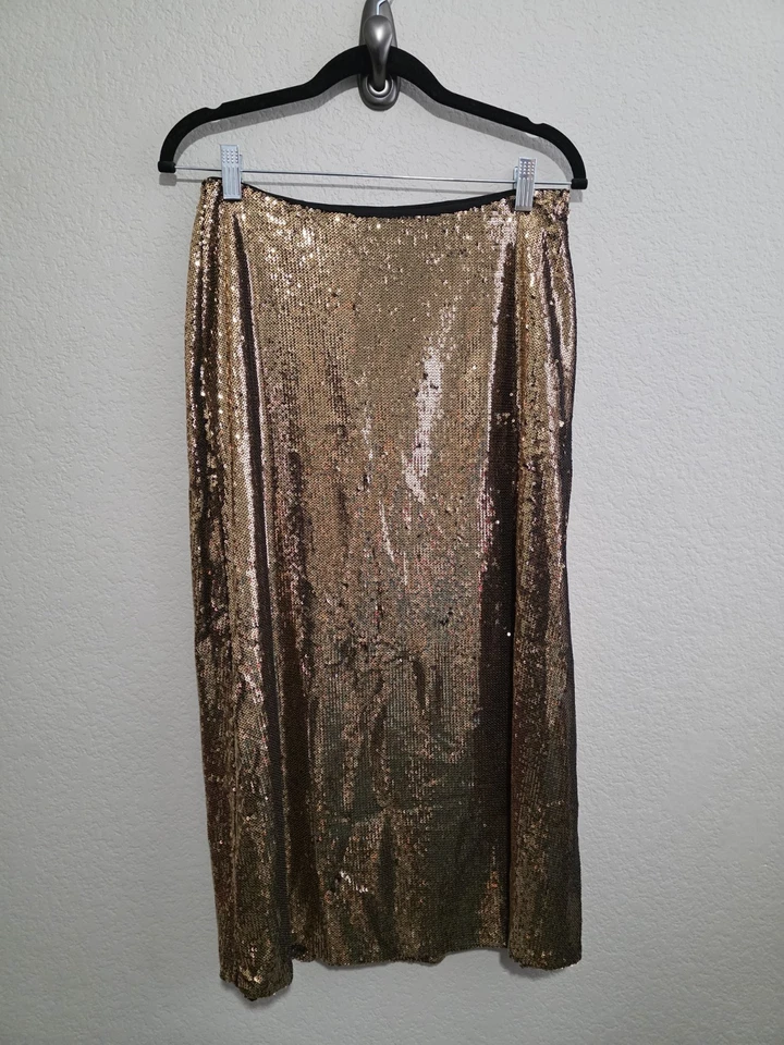 Michael Kors Sequin A-Line Midi Skirt Black/Gold Medium  - Image 2 of 4