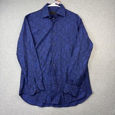 Etro Dress Shirt Mens 42 Blue Paisley Jacquard Made In Italy Regular Fit LS